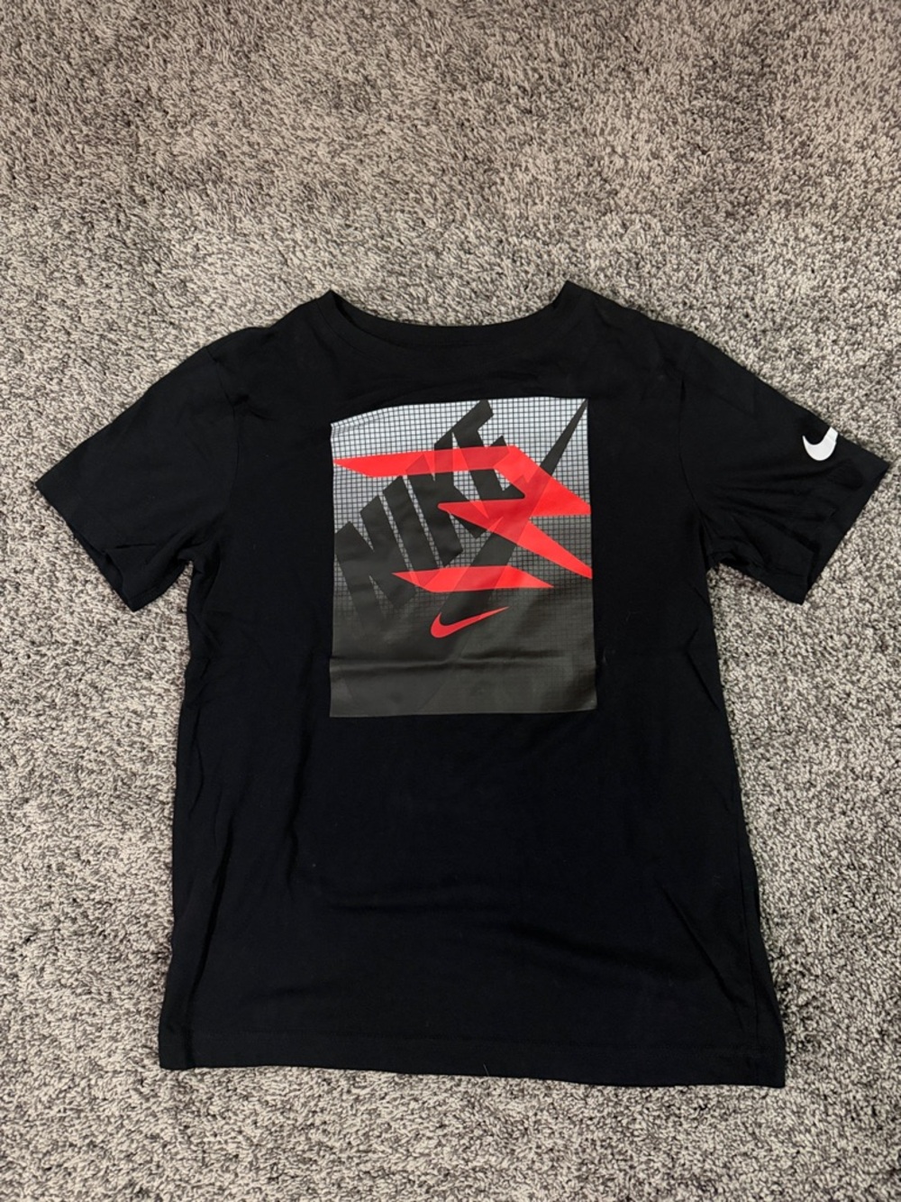 Boys Nike Black Short-Sleeve Tee with Red Graphic Panel